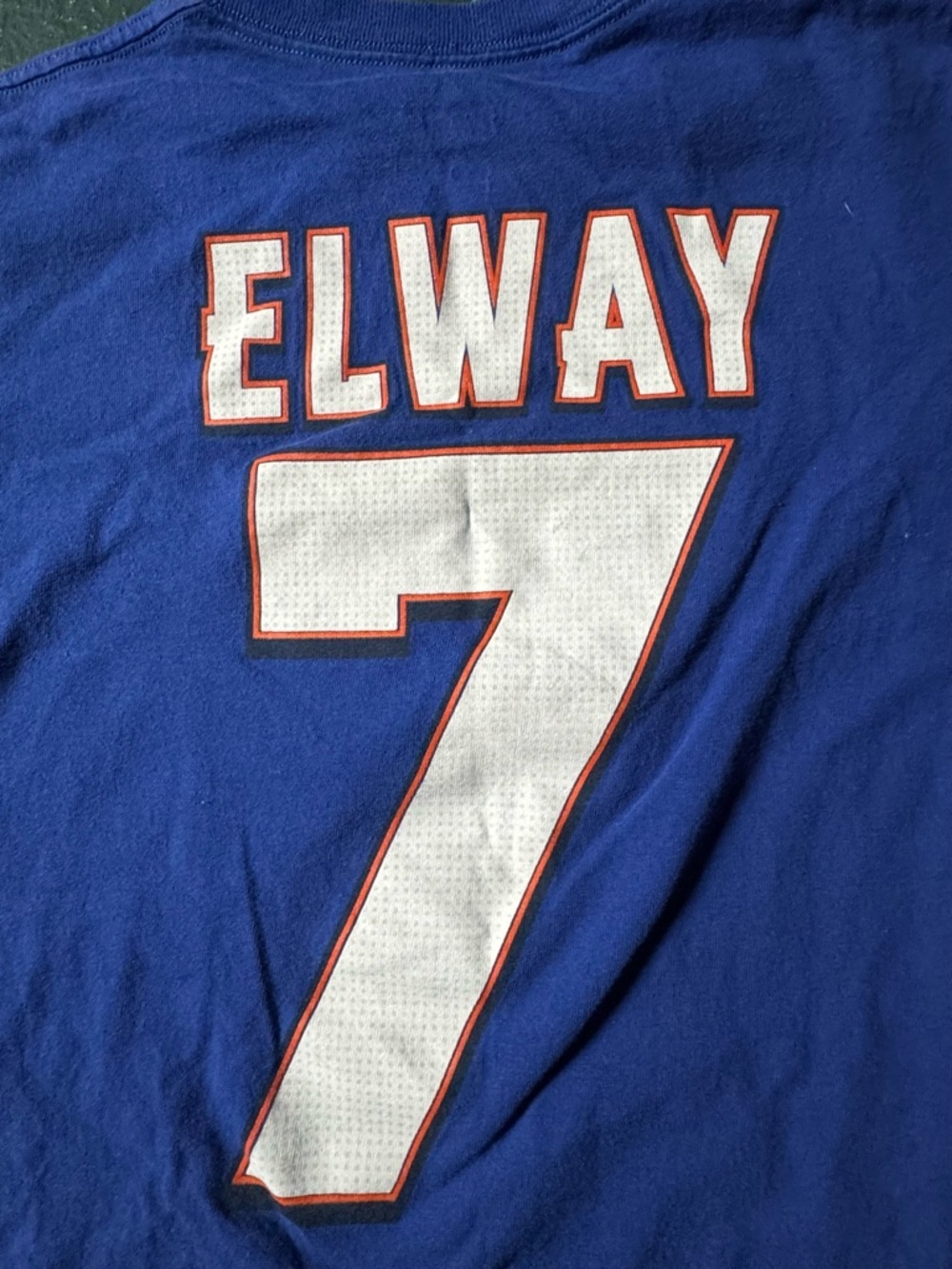 Majestic Denver Broncos #7 John Elway Blue Crewneck Tee - Men’s Medium